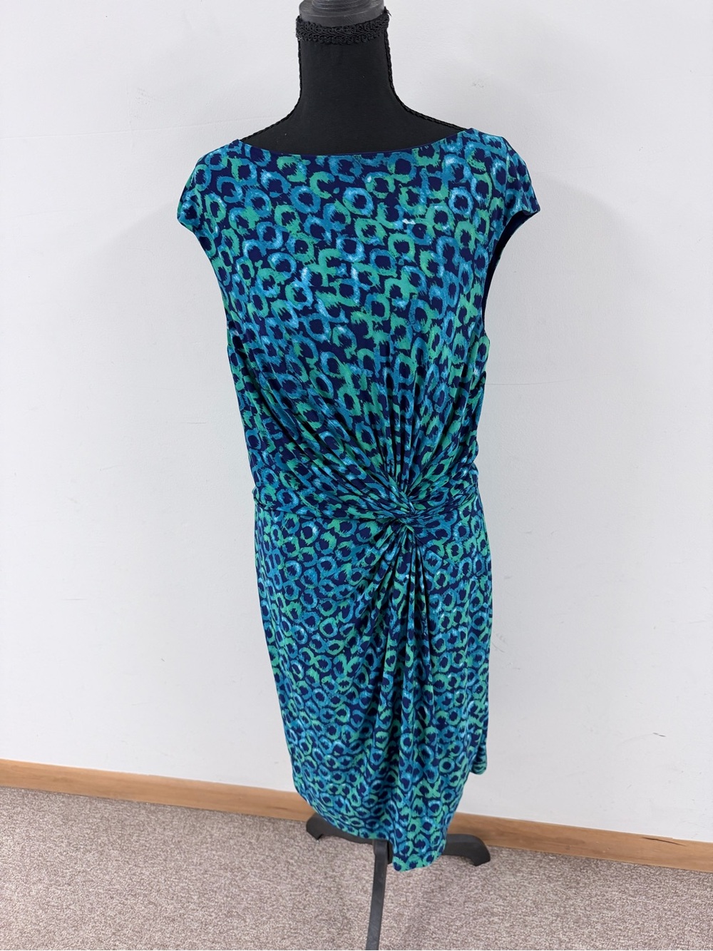 Ralph Lauren Blue Teal Animal Print Twist-Front Dress